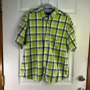 Bit‎ & Bridle Mens XL Shirt Short Sleeve Green Plaid Button Up Bit and Bridle